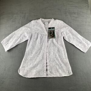 ExOfficio White Lace Floral Sheer Button Tunic Boho Cottagecore Feminine